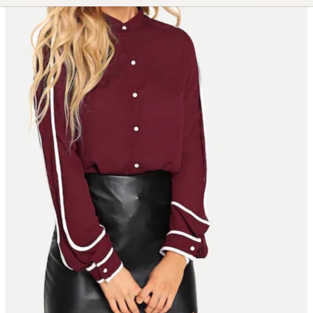 NWT Bishop Sleeve Semi Sheer Button Up Blouse